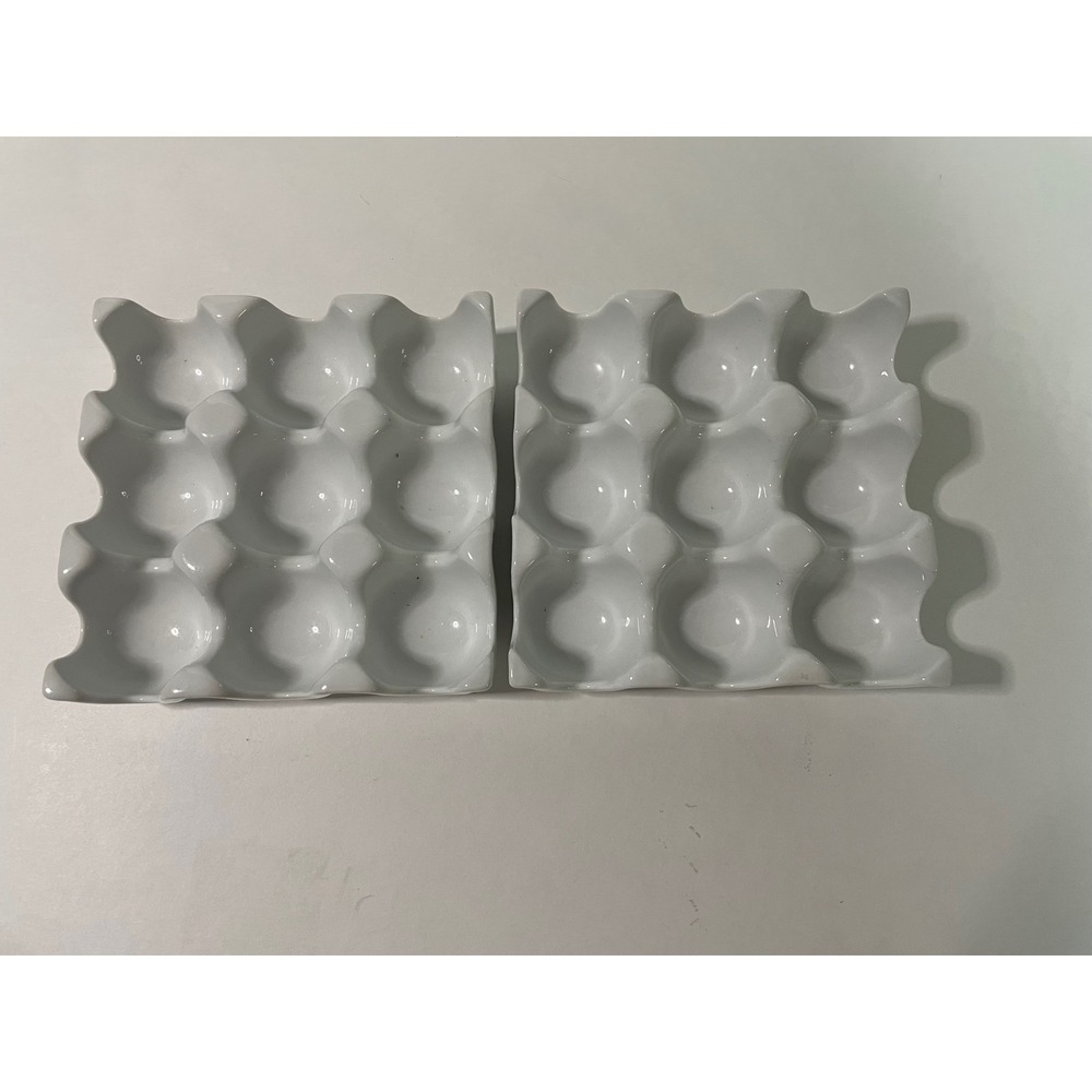 Ceramic Egg Crate Tray Set 2pc White Excellent 9-Slot Porcelain Holder